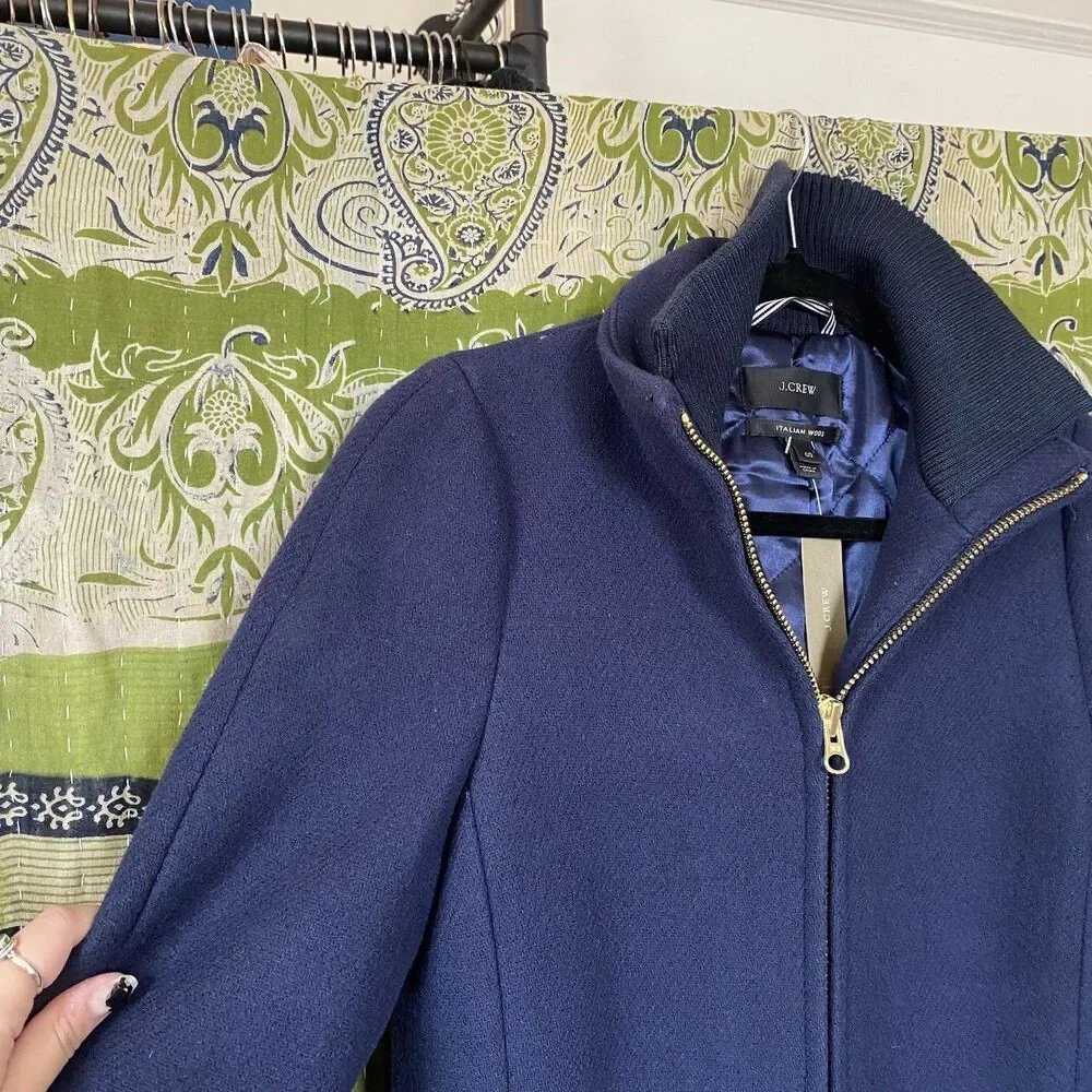 NWT J. Crew Navy Italian Wool Blend Stadium Cloth Lodge Coat Size 00 - Picture 3 of 16